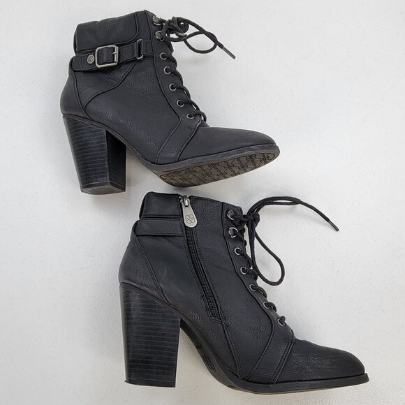 Daisy Fuentes Booties Women 8.5 Black Faux-Leather Zip Up Block Heel 3.5" - Picture 1 of 10